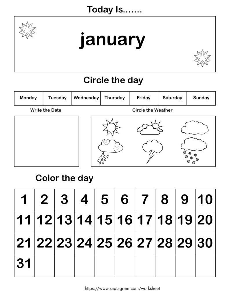 12 Printable Preschool Calendar Worksheet Pages Month Day Date Weather Interactive Home