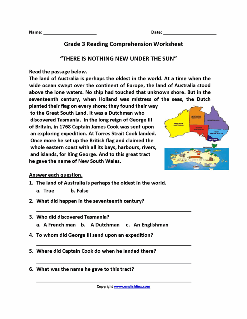 3th Grade Reading Comprehension Worksheets