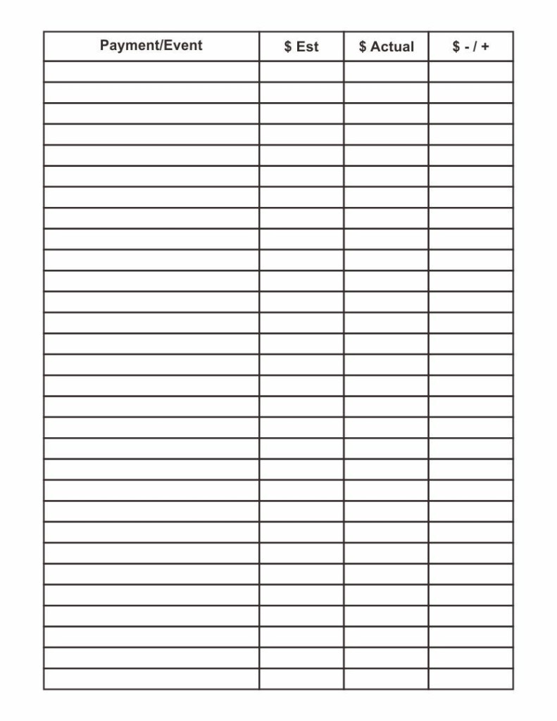 4 Column Chart Printable