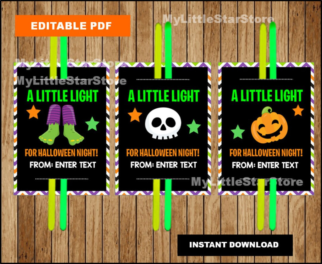 A Little Light For Halloween Night Gift Tags Editable PDF Trick Or Treating Tags Glow Stick