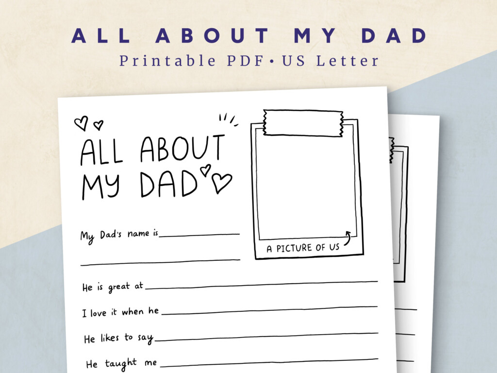 All About My Dad Printable DIY Fathers Day Gift From Kids Instant Download PDF Etsy