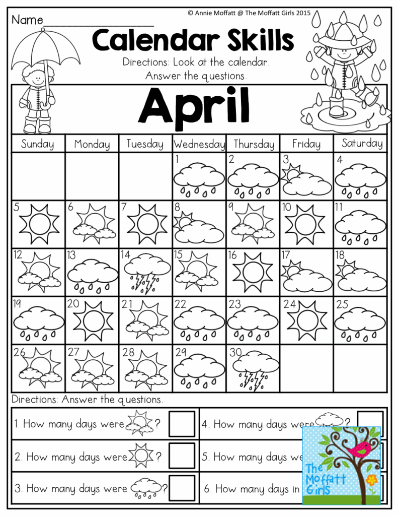 April NO PREP Packet Kindergarten Calendar Skills Teaching Math Math Center Activities