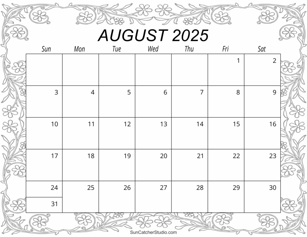 August 2025 Calendar Free Printable DIY Projects Patterns Monograms Designs Templates