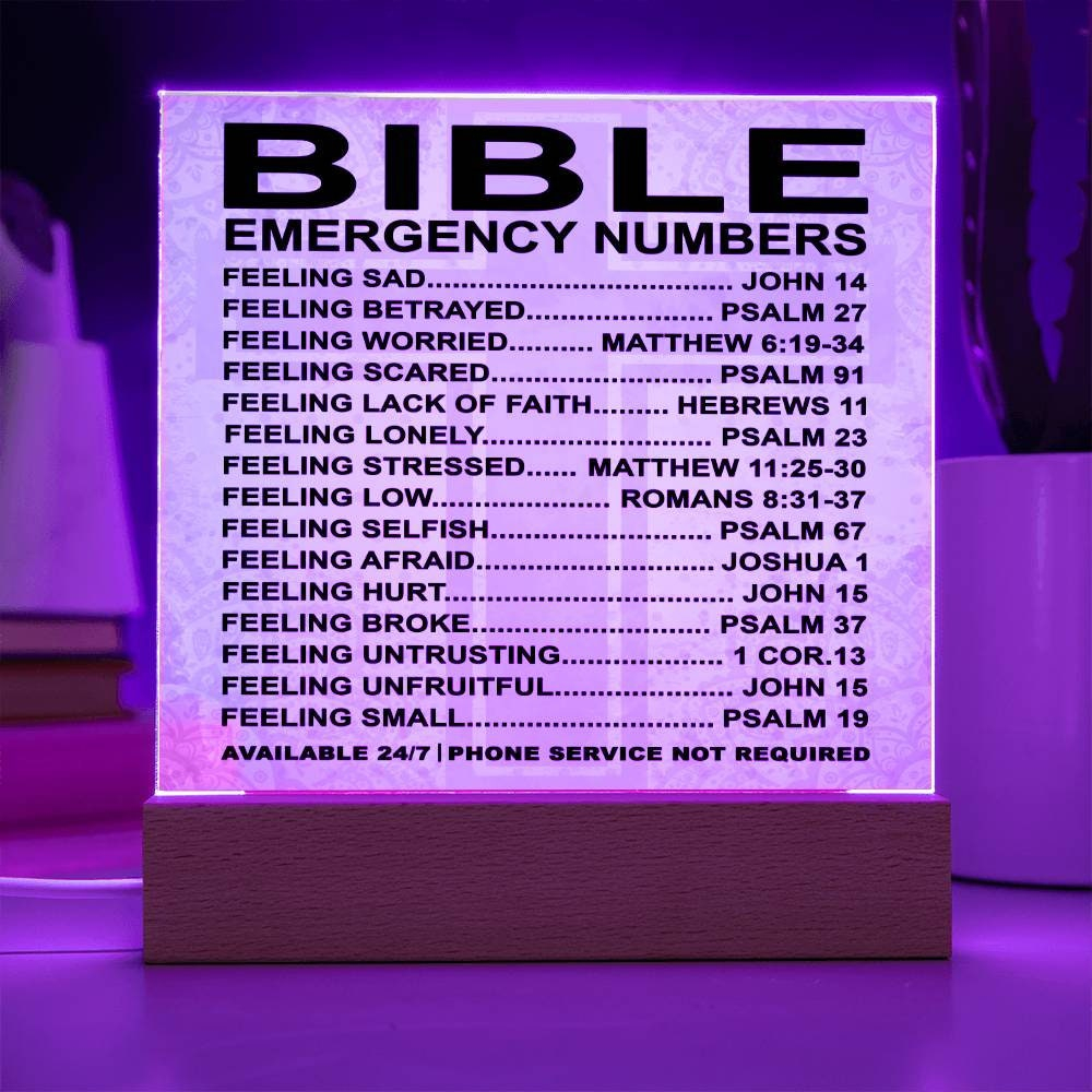 Bible Emergency Numbers Inspirational Square Acrylic Plaque Religious Decor Secret Sister Gift
