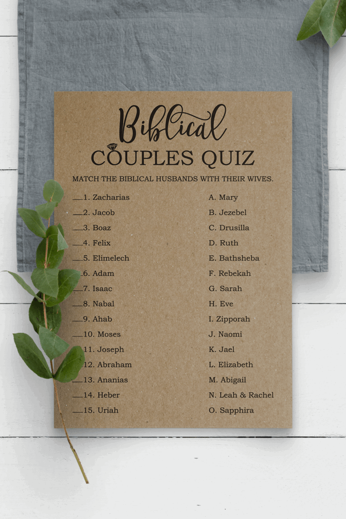 Biblical Couples Game Bible Couples Quiz Bible Couples Etsy In 2021 Bridal Shower