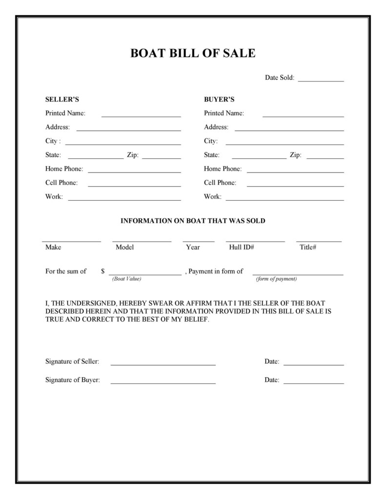 Bill Of Sale Template Free Printable