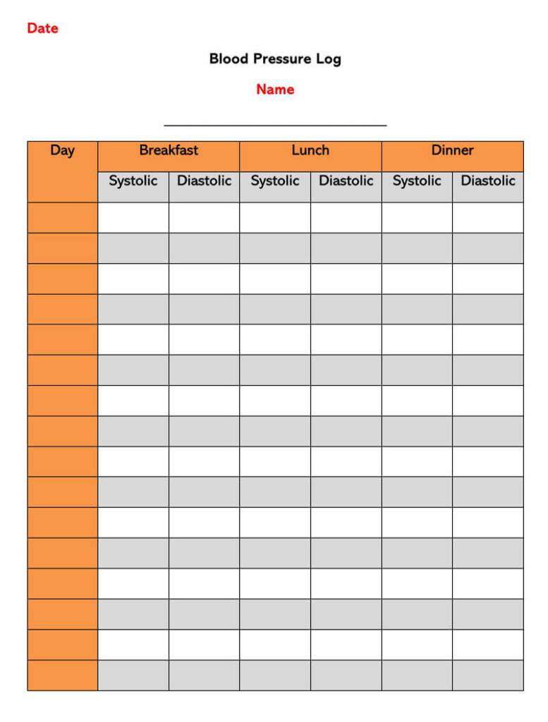Blood Pressure Log Free Printable