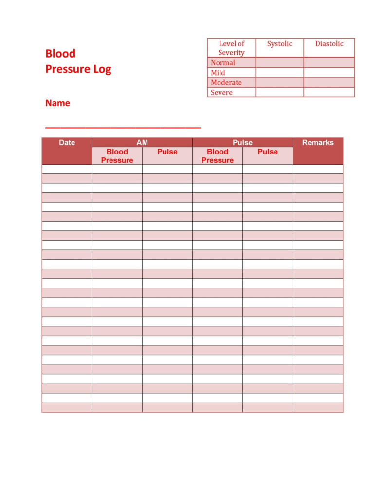 Blood Pressure Printable Chart Free