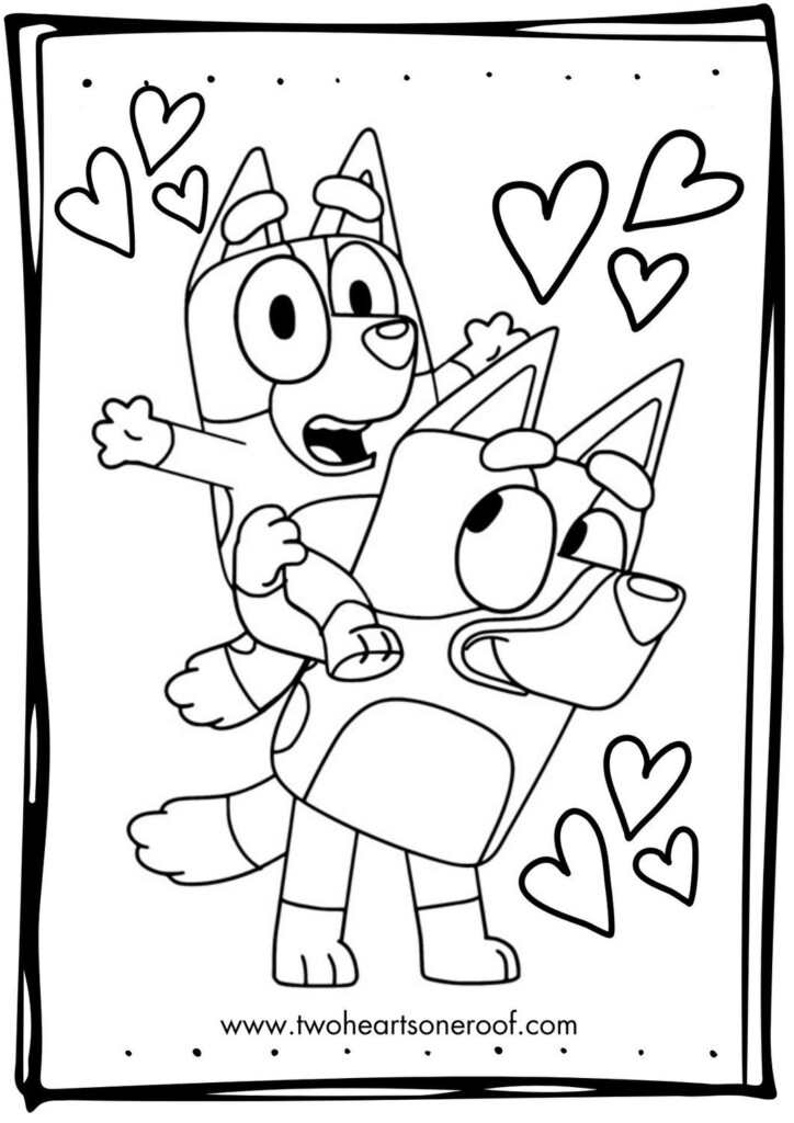 Bluey Colouring Pages FREE Printables Two Hearts One Roof Coloring Pages Heart Coloring