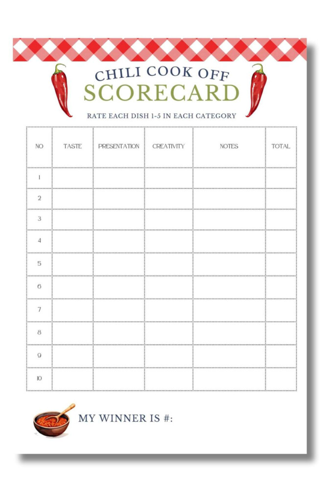 Chili Cook Off Score Card