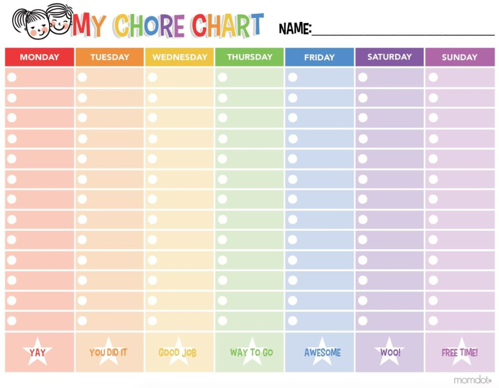 CHORE CHART Free Printable Chore Chart To Get Your Kids On Track All Summer Long With Personal