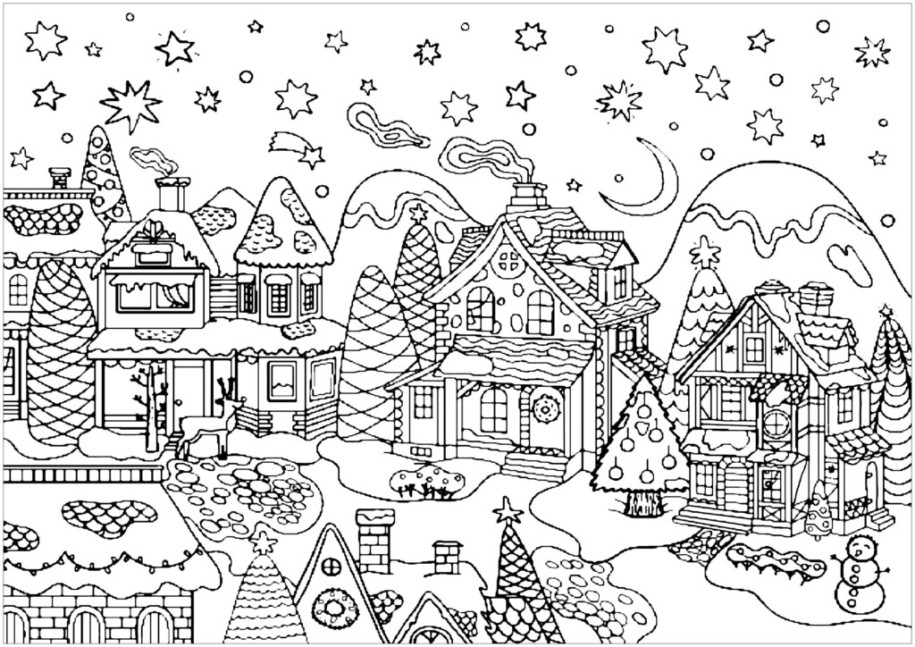 Cute Christmas Village Color All The Beautiful Houses Of This Cute Snowy Vill Printable