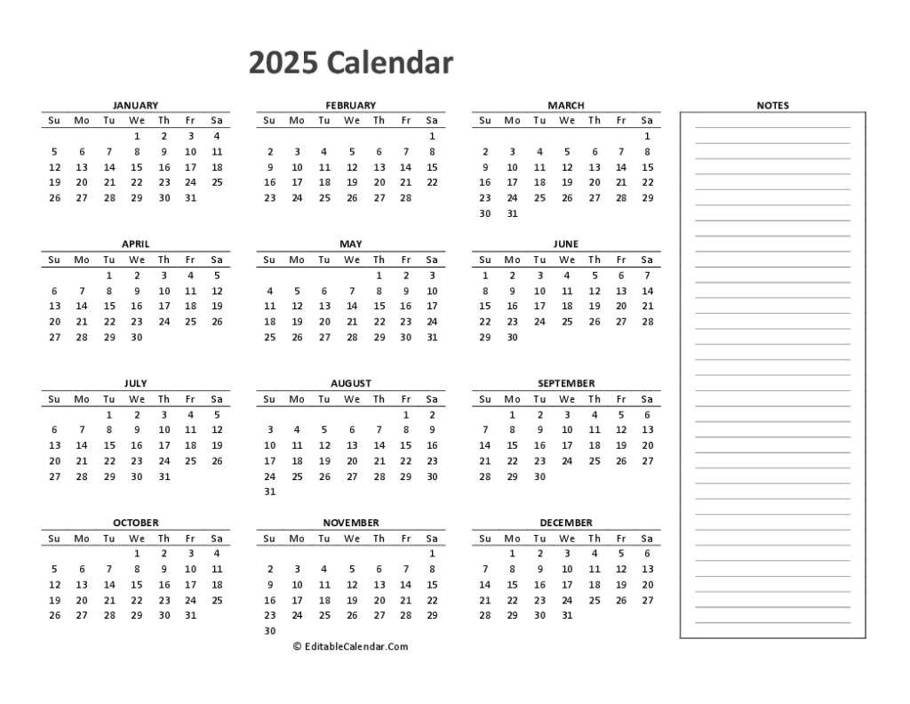 Download Calendar 2025 Printable Free PDF Version 