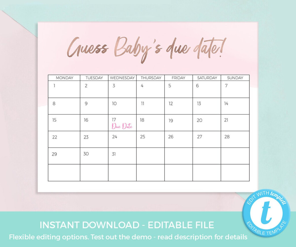 Downloadable Printable Free Guess Baby Due Date Calendar Template 2024 CALENDAR PRINTABLE