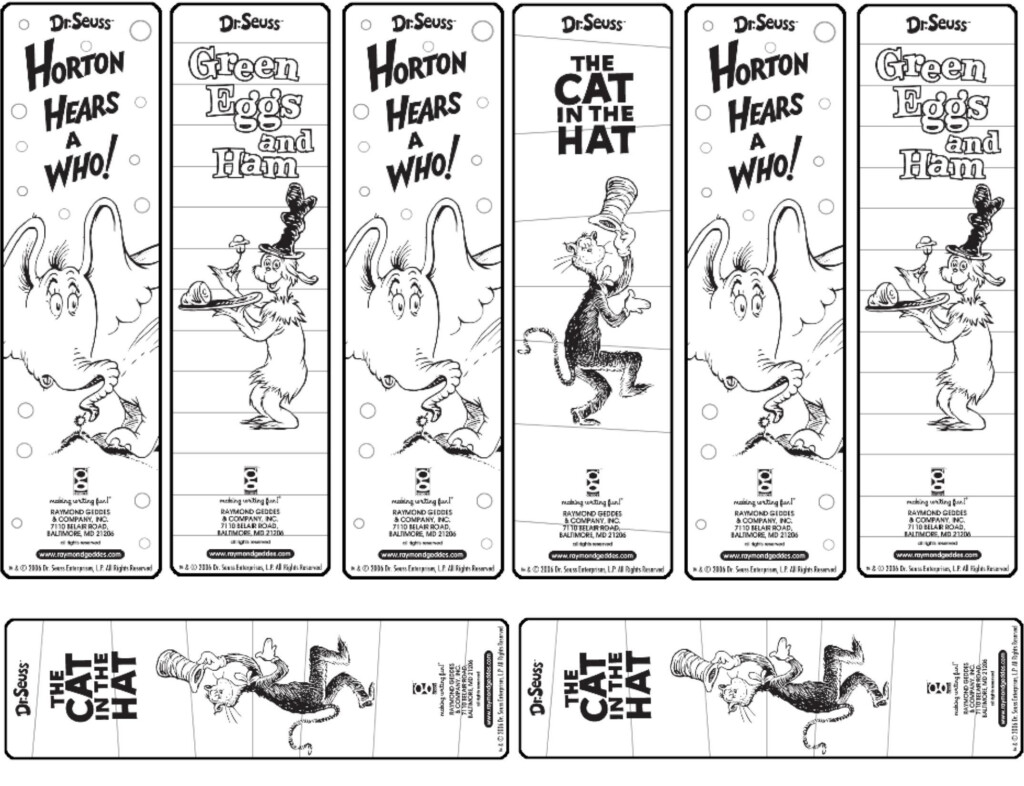 Dr Seuss Printable Bookmarks To Color Dr Seuss Activities Library Activities Sequencing