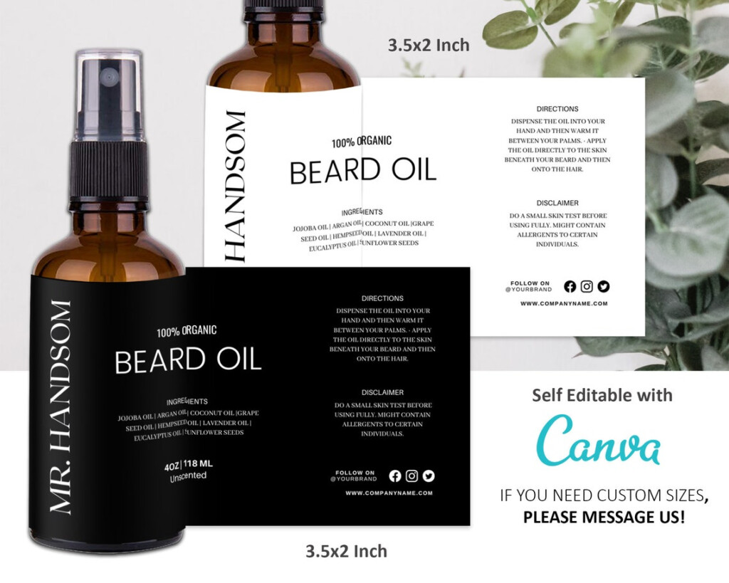 Editable Beard Oil Label Template Minimal Modern Black Etsy