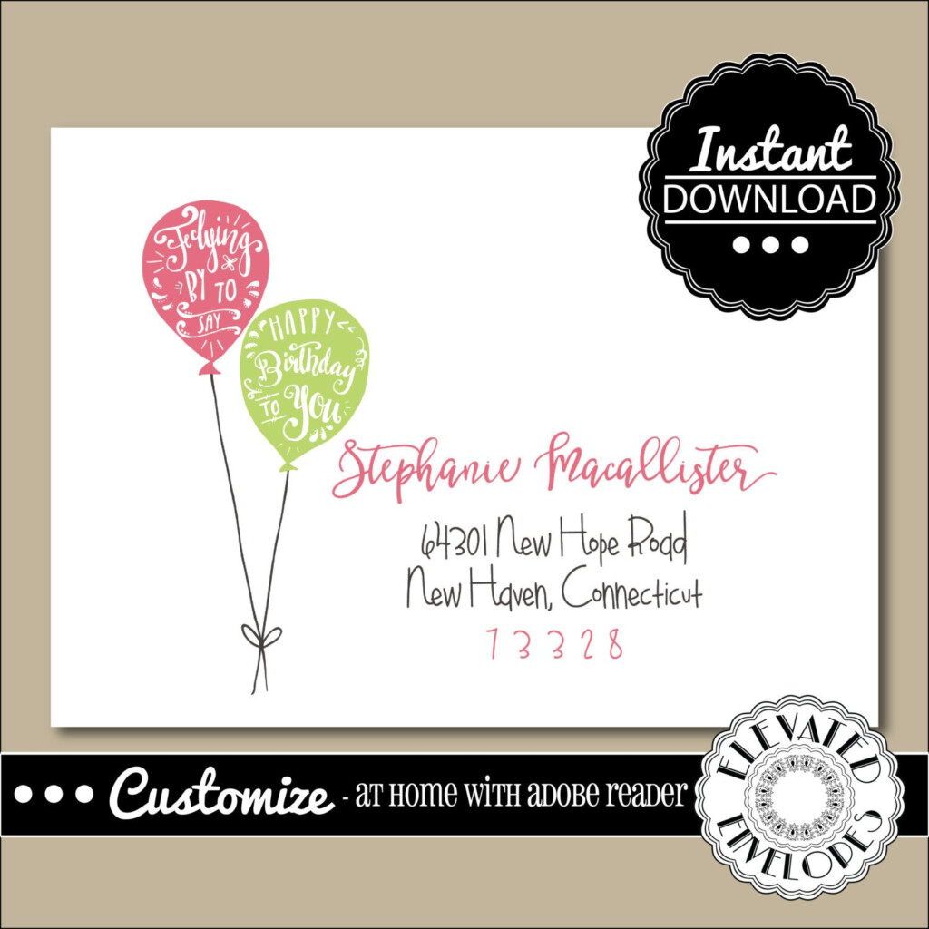 EDITABLE Birthday ENVELOPE Template Birthday Envelope ADDRESSING Birthday Balloons Recipient