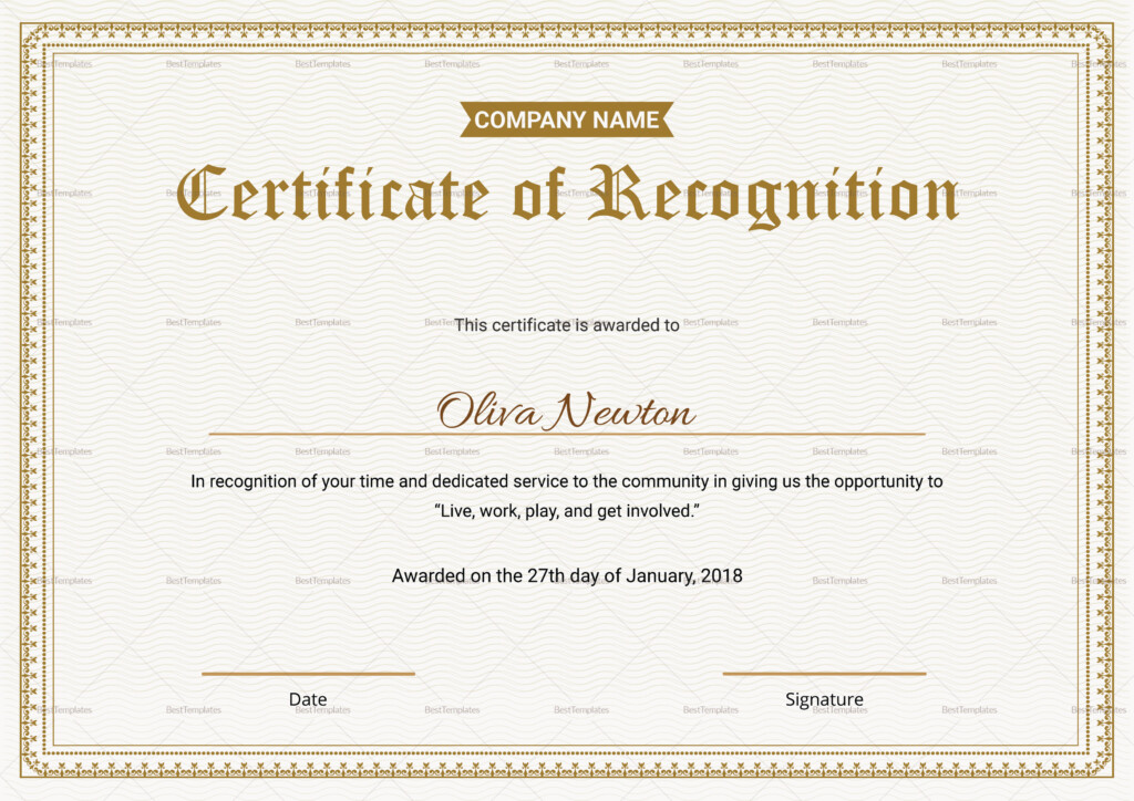 Employee Recognition Certificate Design Template In PSD Word