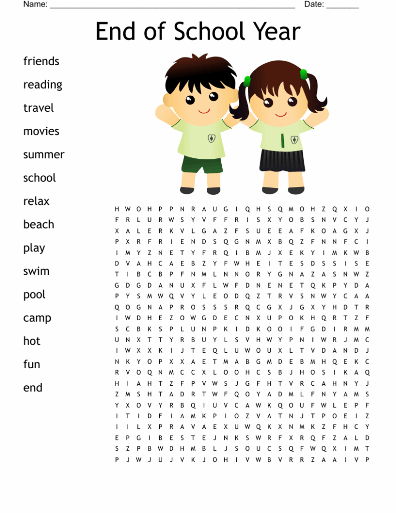 End Of Year Word Search Free Printable
