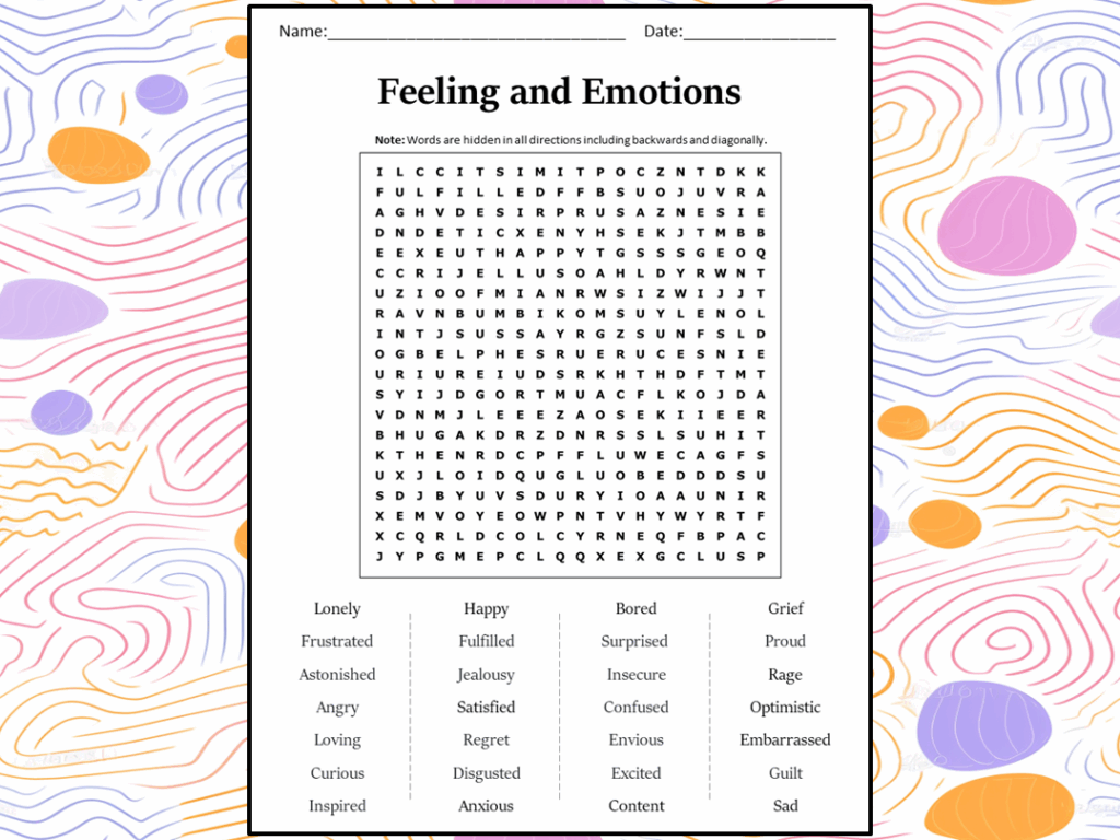 Feeling And Emotions Word Search Puzzle Worksheet Activity Teaching Resources
