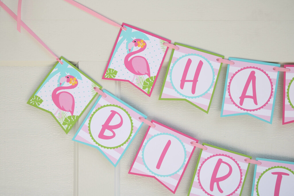 Flamingos Birthday Banner Pink Lime Turquoise Flamingo Etsy