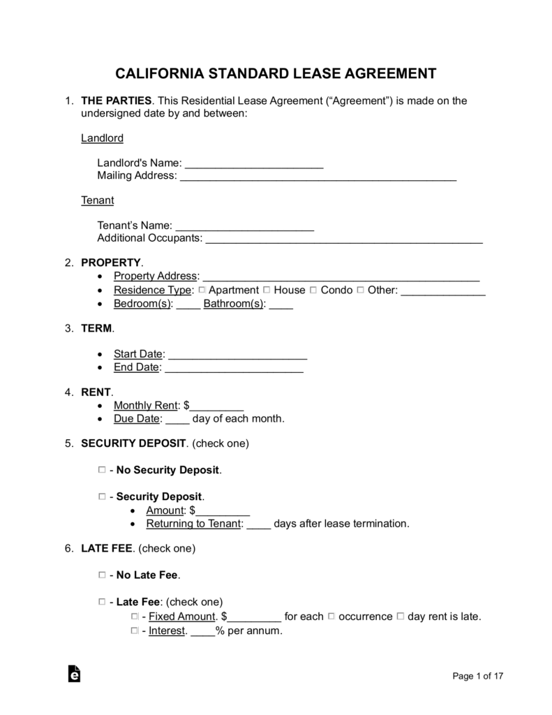 Free California Lease Agreement Templates 6 PDF Word EForms
