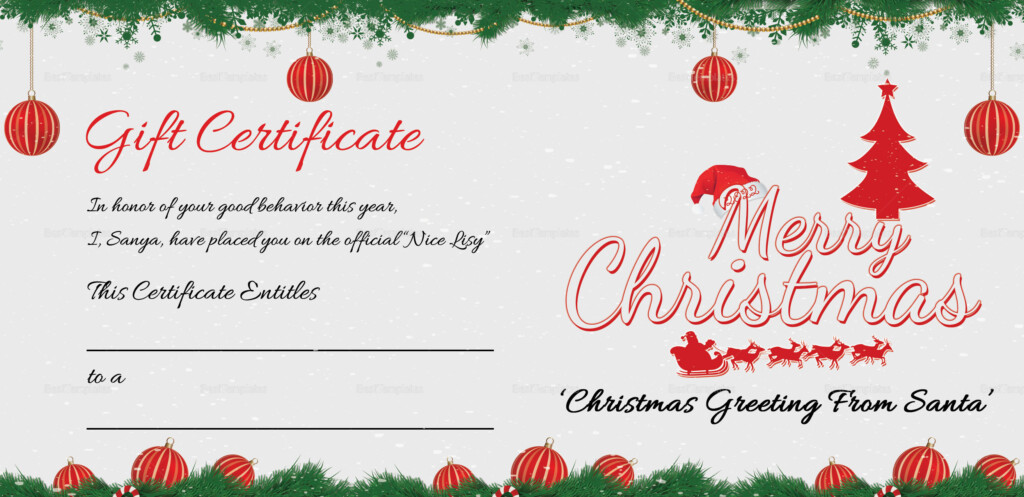 Free Christmas Gift Certificate Template Customize Online Download 10 Best Printable Holiday