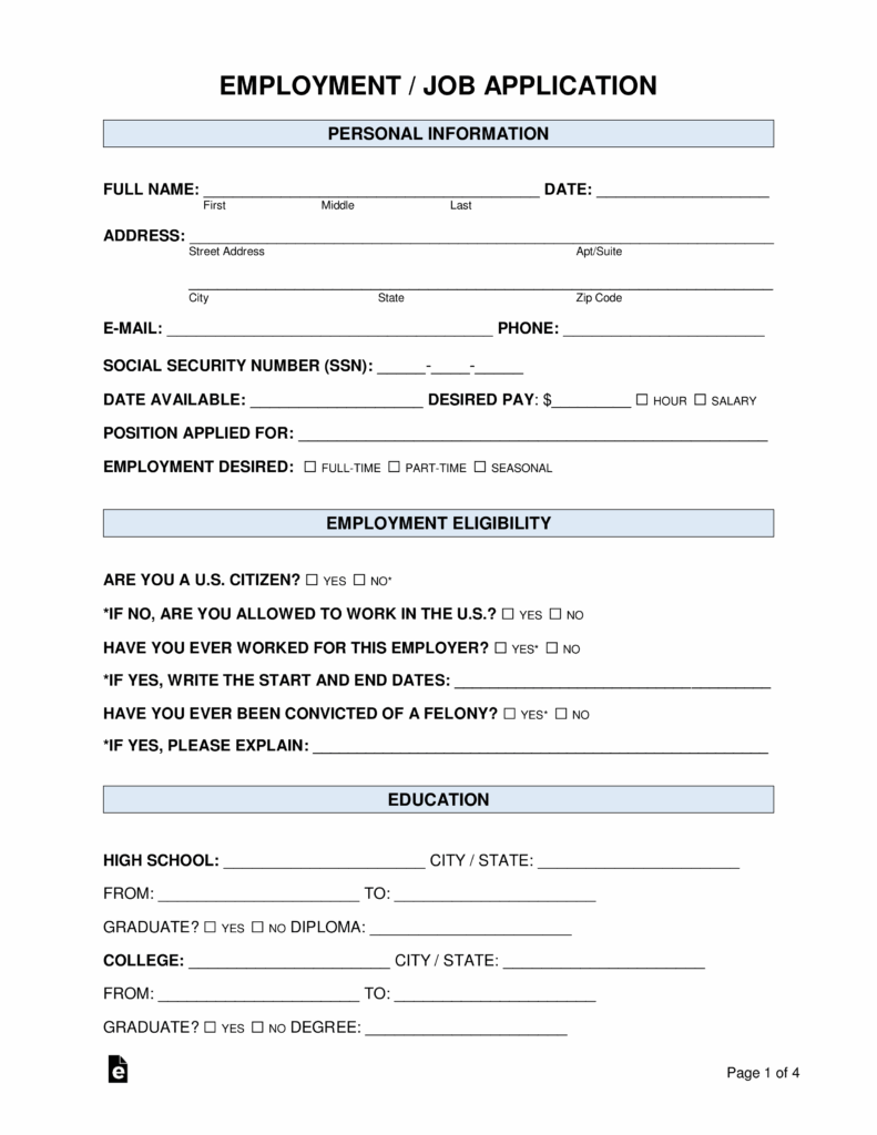 Free Job Application Form Standard Template PDF Word EForms