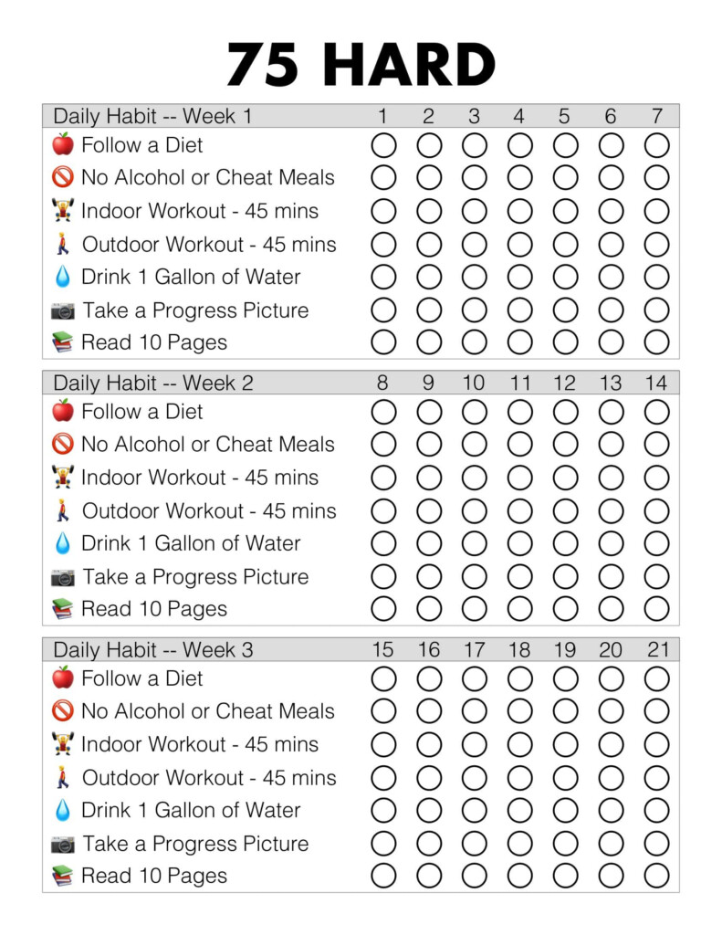 Free Printable 75 Hard Challenge Templates PDF Rules Checklist