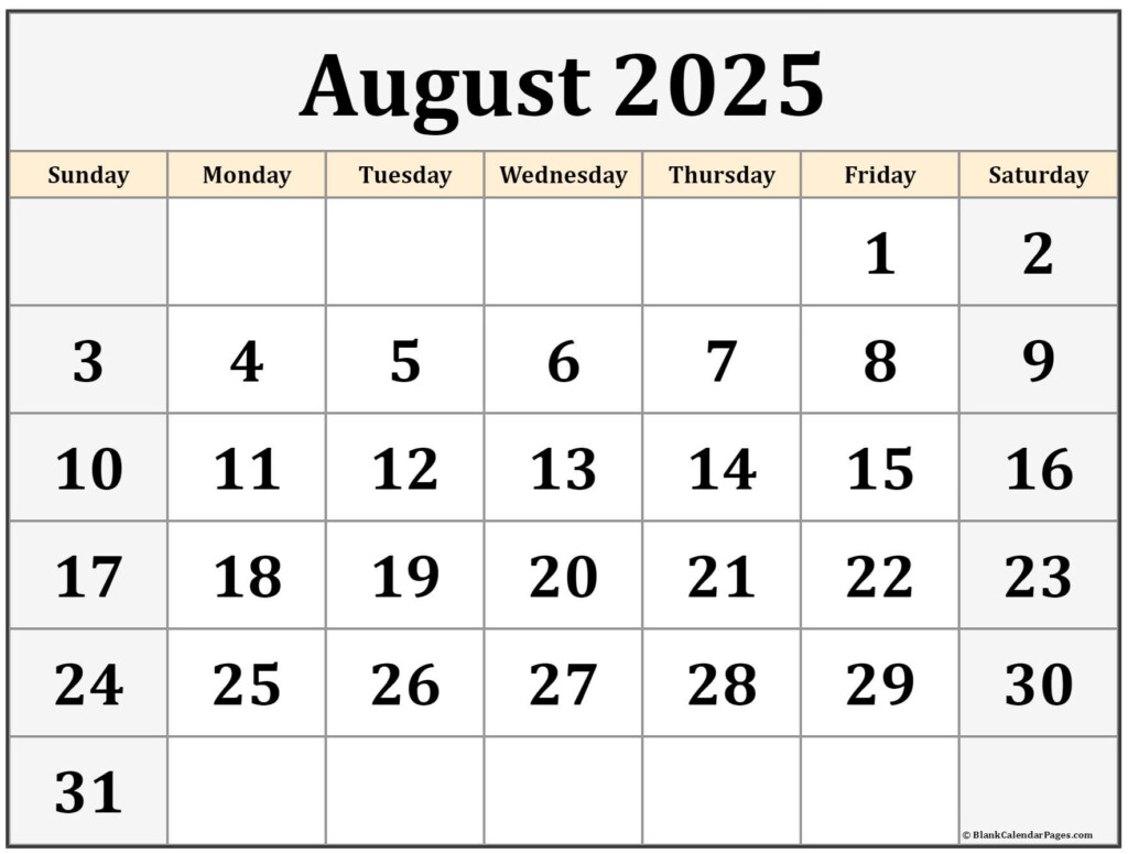 Free Printable Calendar For August 2025 Plan And Organize Your Month Effectively Calendar