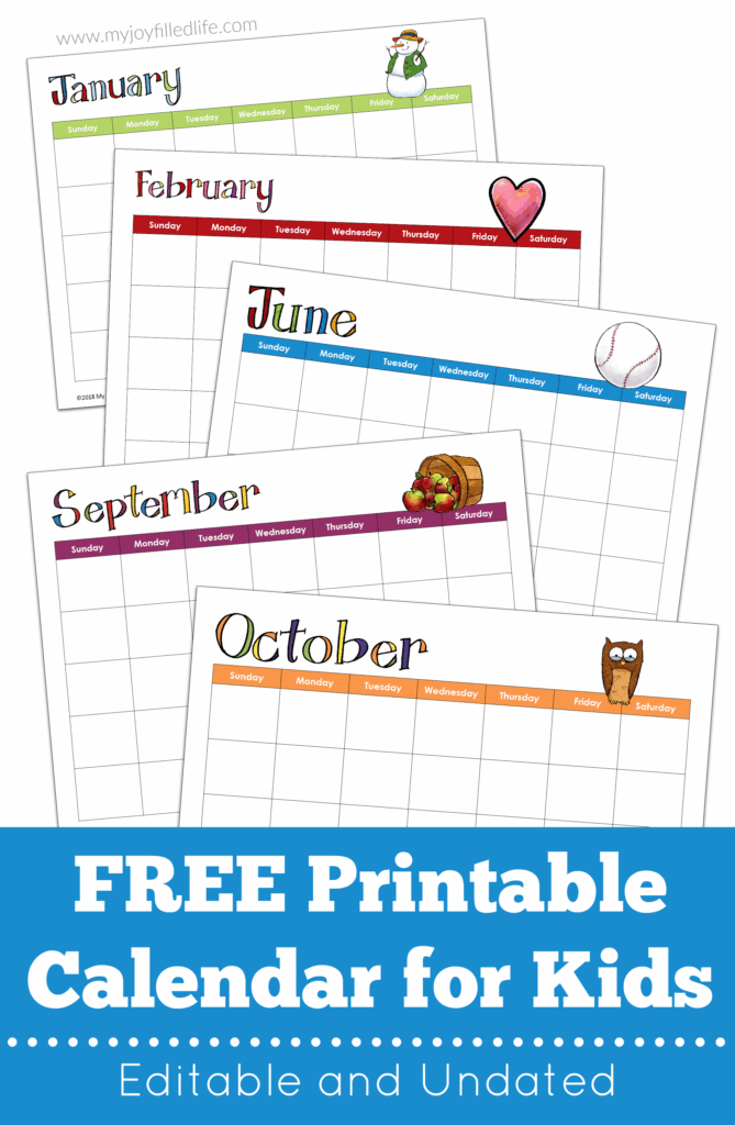 FREE Printable Calendar For Kids Editable Undated Kids Calendar Free Calendar Template