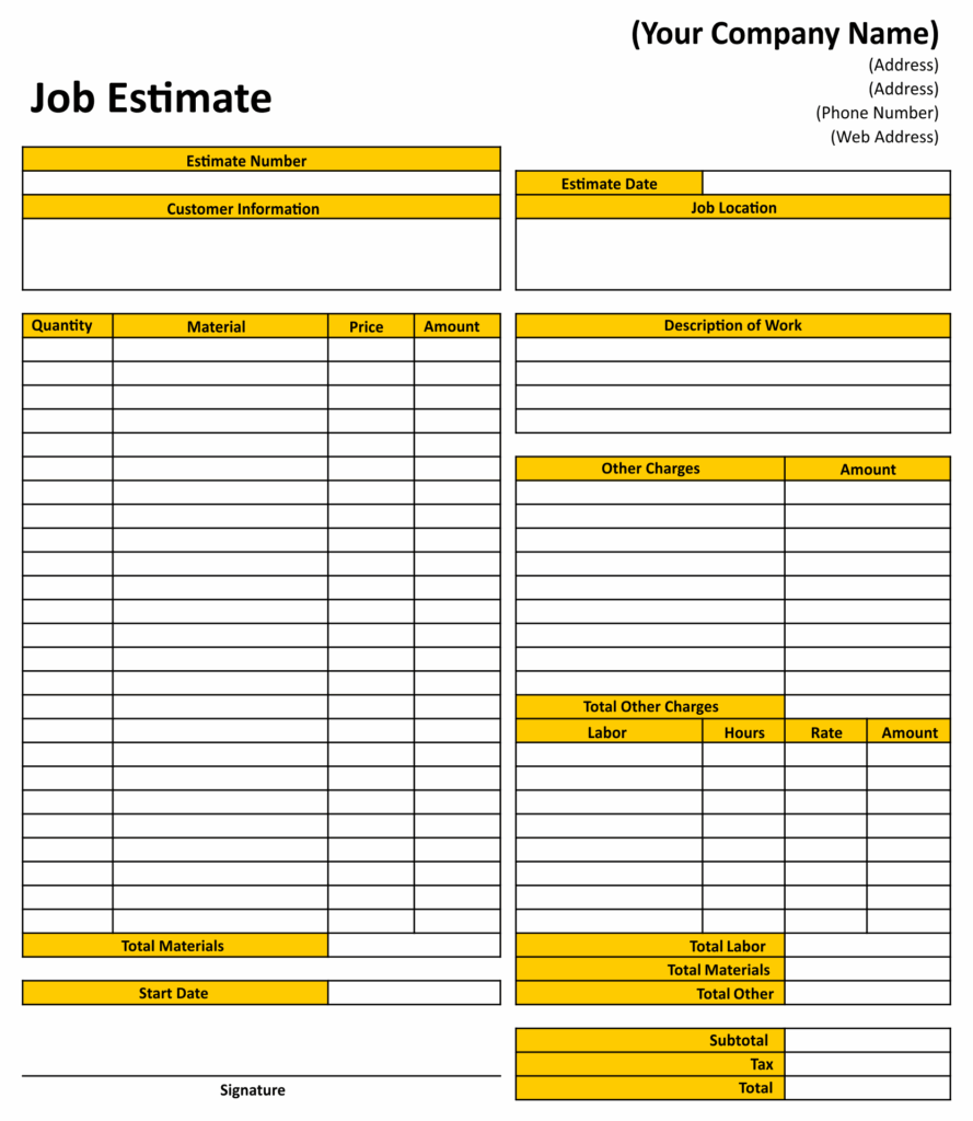 Free Printable Construction Estimate Forms Printable Forms Free Online