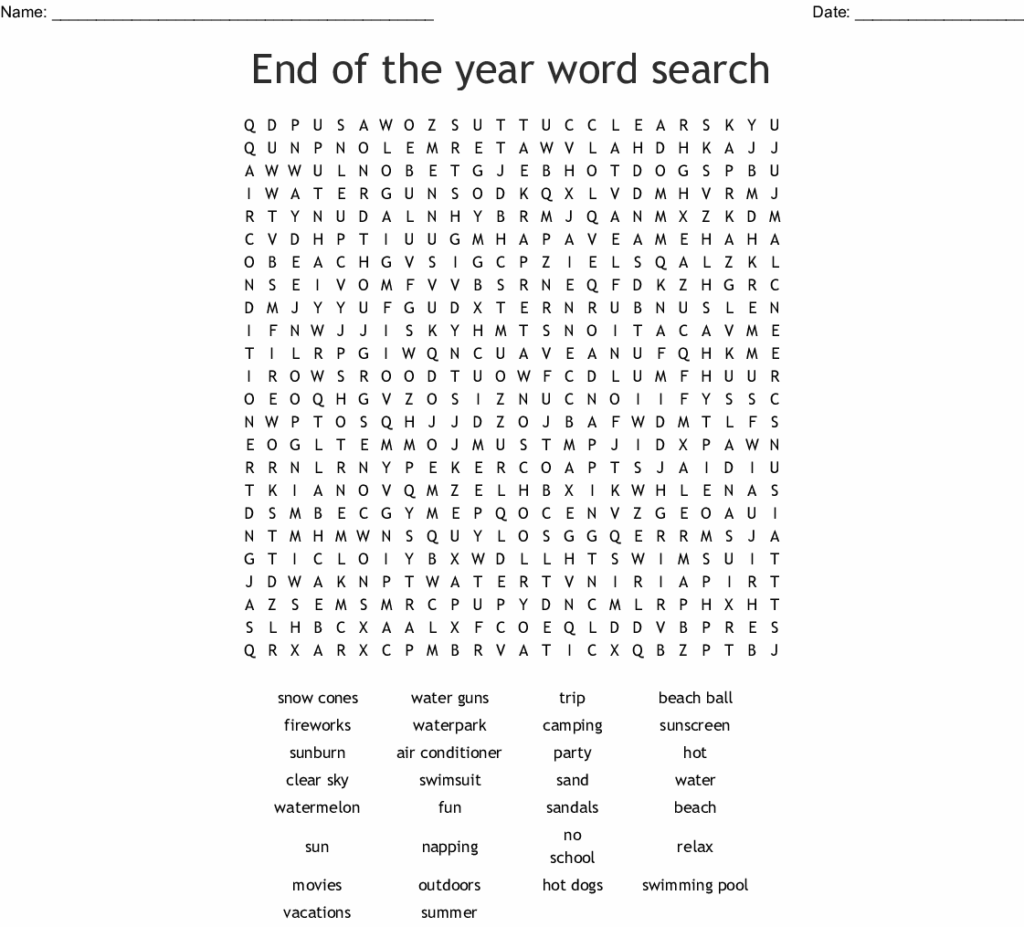 Free Printable End Of School Year Word Search Word Search Printable