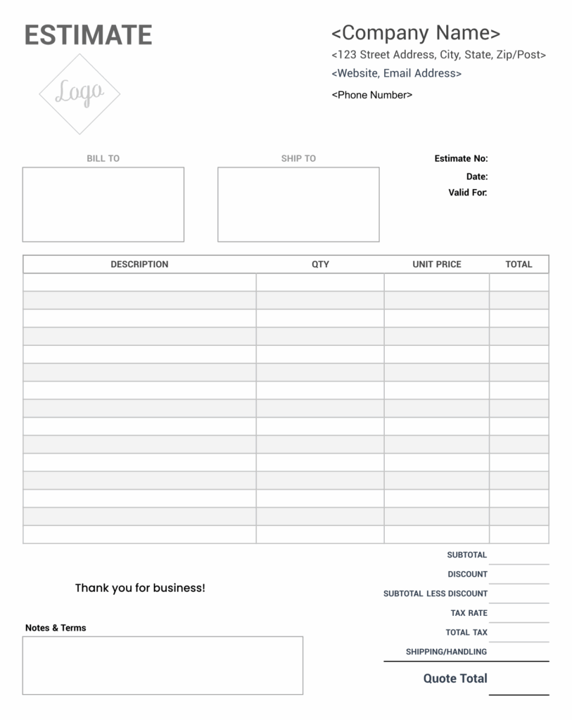 Free Printable Estimate Sheets Free Templates Printable