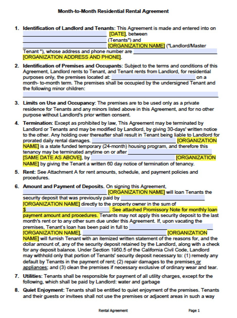 Free Printable Rental Agreement Form California Printable Forms Free Online