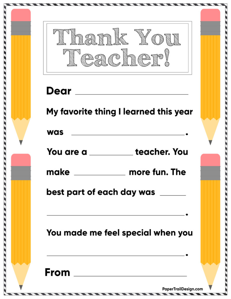 Free Printable Thank You Cards For Teachers Printable Word Searches