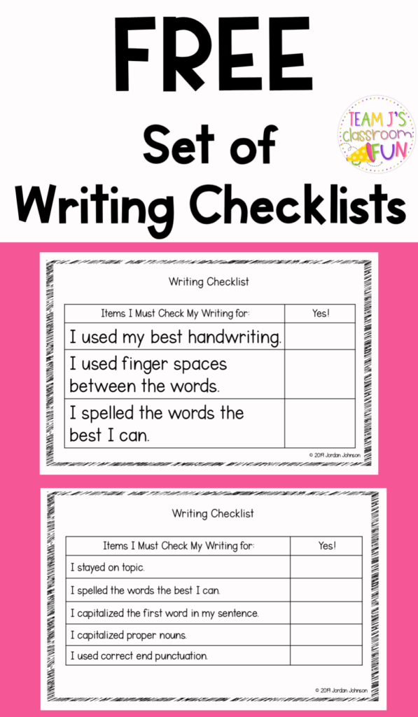 FREE Writing Checklists Writing Checklist Elementary Writing Activities Writing Workshop