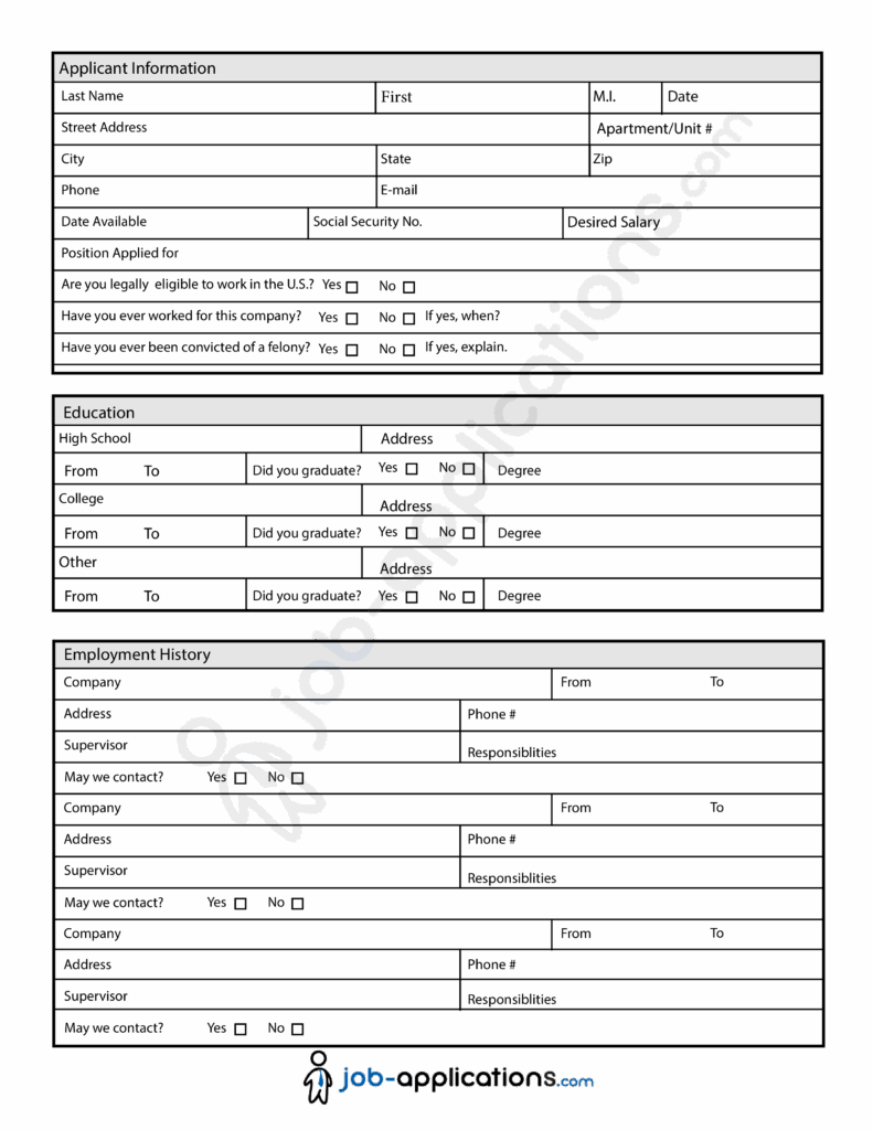 General Printable Employment Application Form Printable Forms Free Online