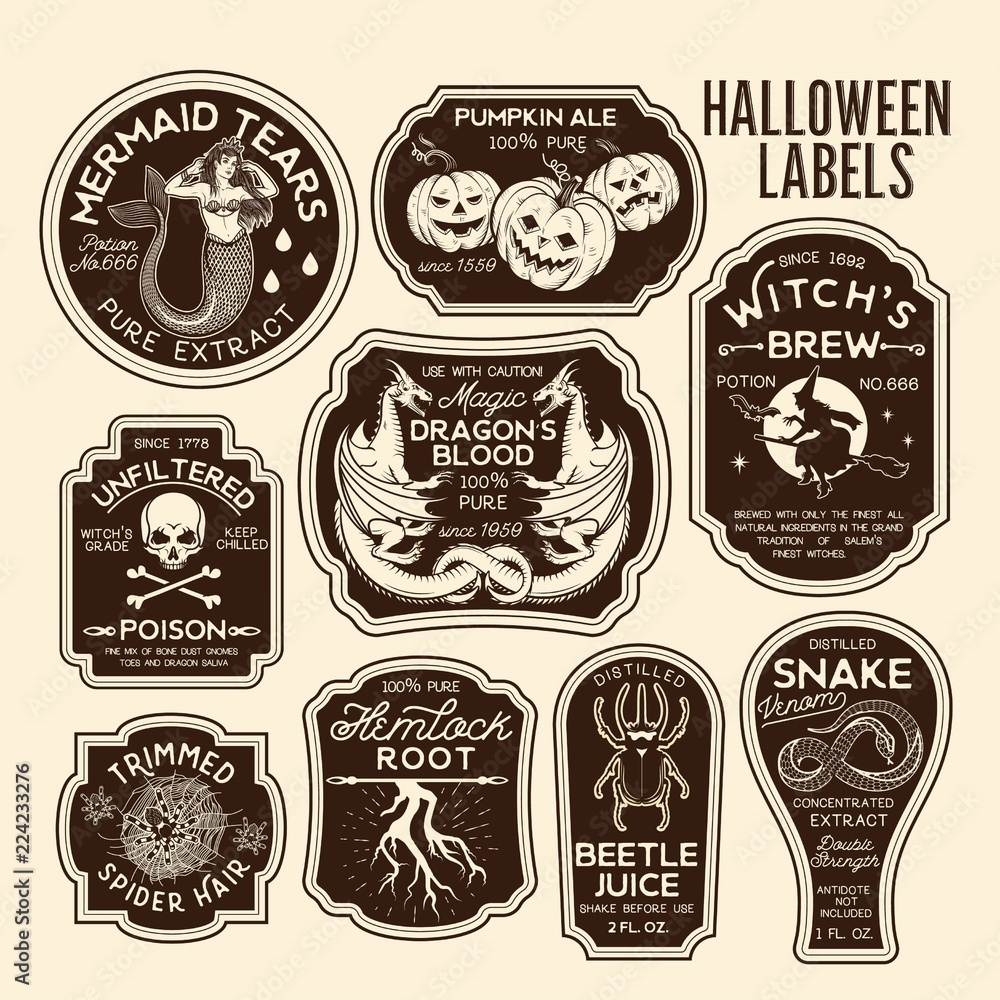 Halloween Bottle Labels Potion Labels Vector Illustration Stock Vector Adobe Stock