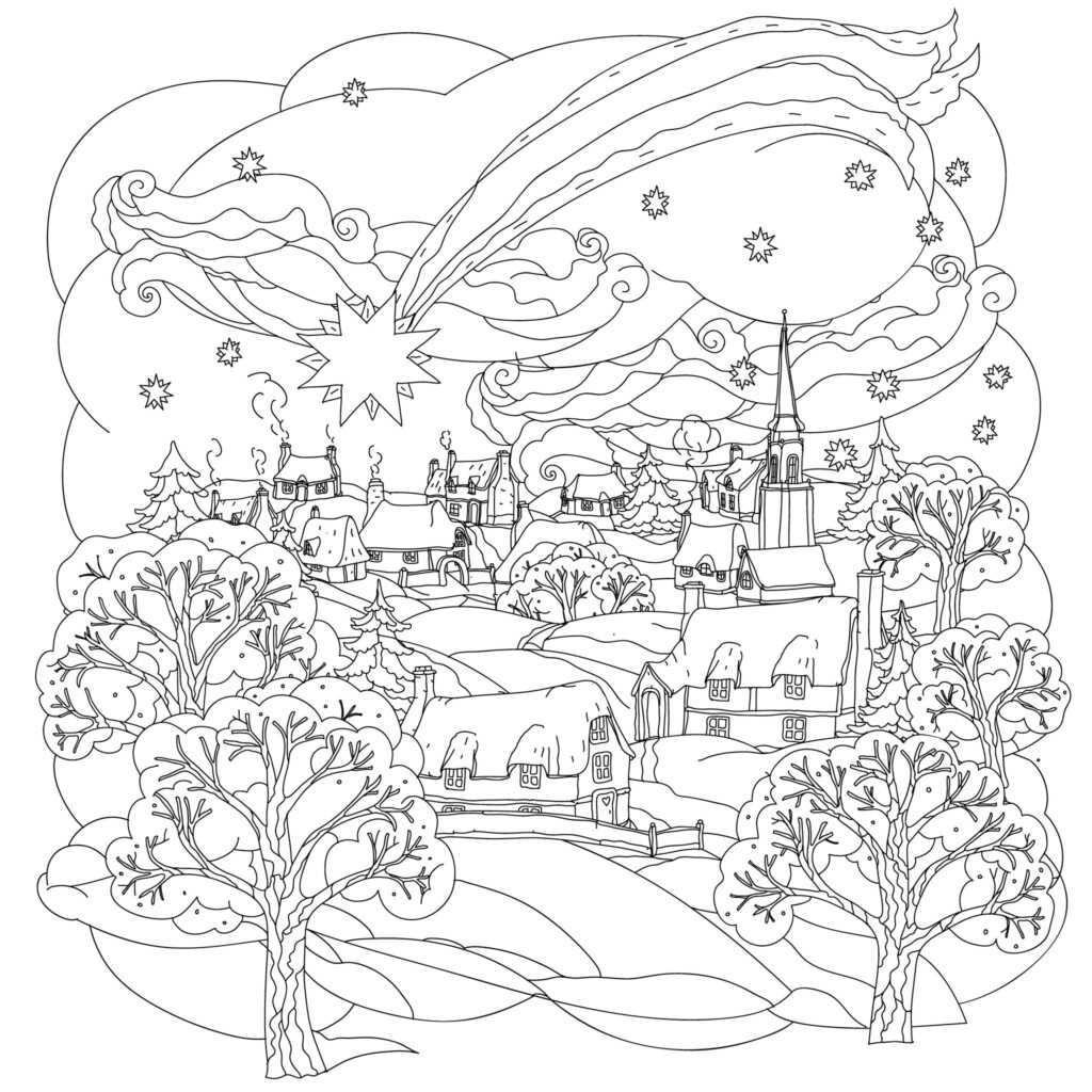 Little Town In Winter Christmas Adult Coloring Pages