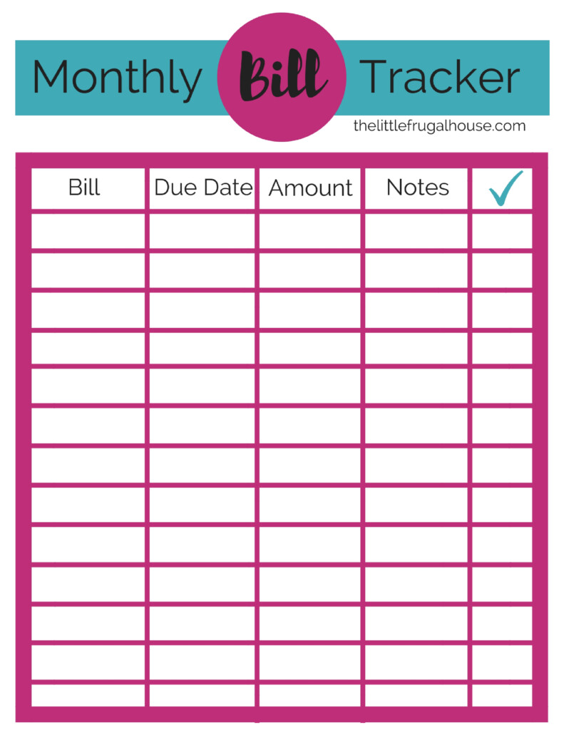 Monthly Bill Tracker Printable The Little Frugal House