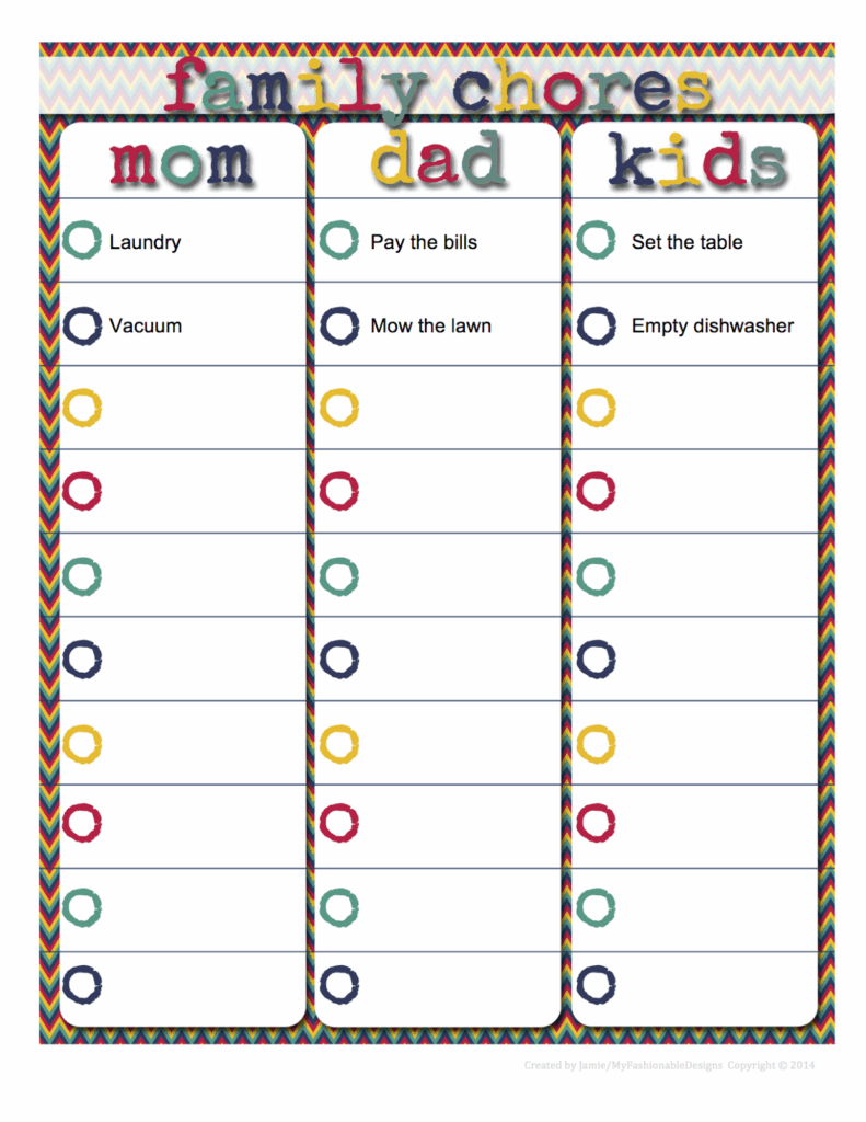 My Fashionable Designs Family Chore Chart Editable In Word FREE Download 