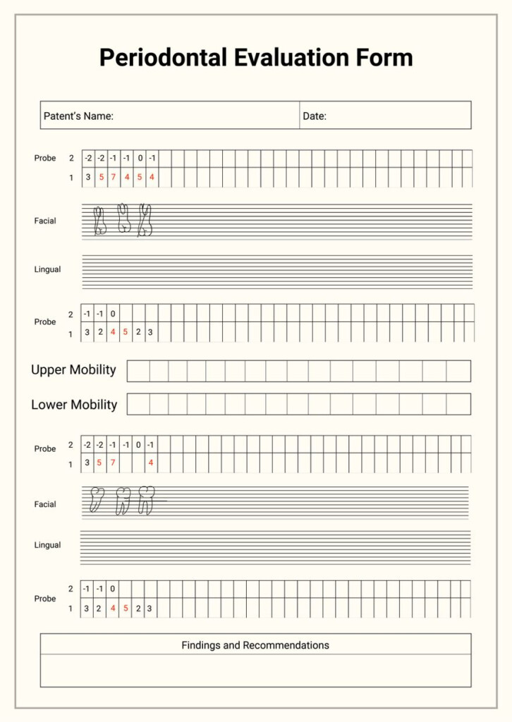 Perio Charting Dental Free Printable Blank Perio Chart