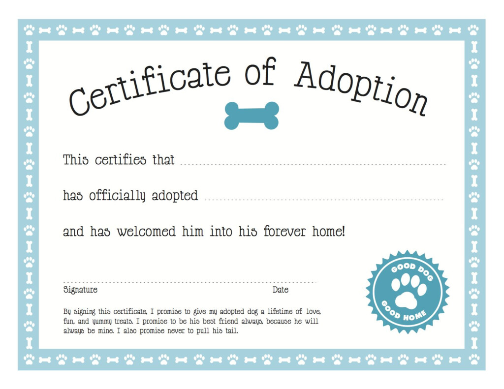 Pet Adoption Certificate Printable Free Printable Templates