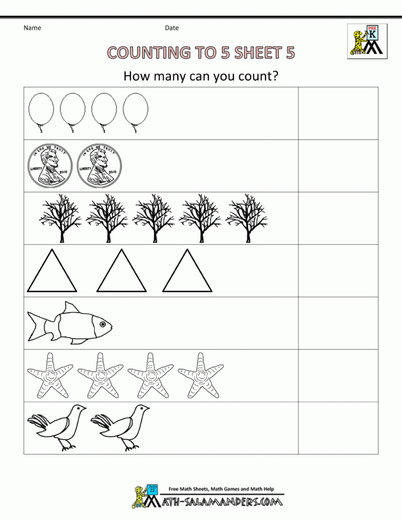 Preschool Counting Worksheets Counting To 5