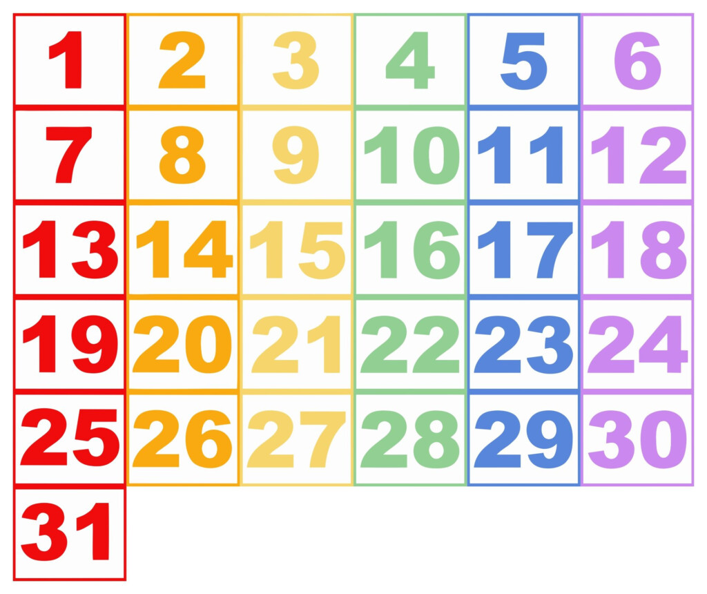 Printable Calendar Numbers 1 31 Numbers Preschool Preschool Activity Free Christmas Printables