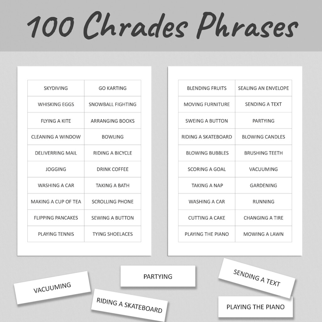 Printable Charades Game Family Charades Game Printable Charades For Kids And Adults Family Game
