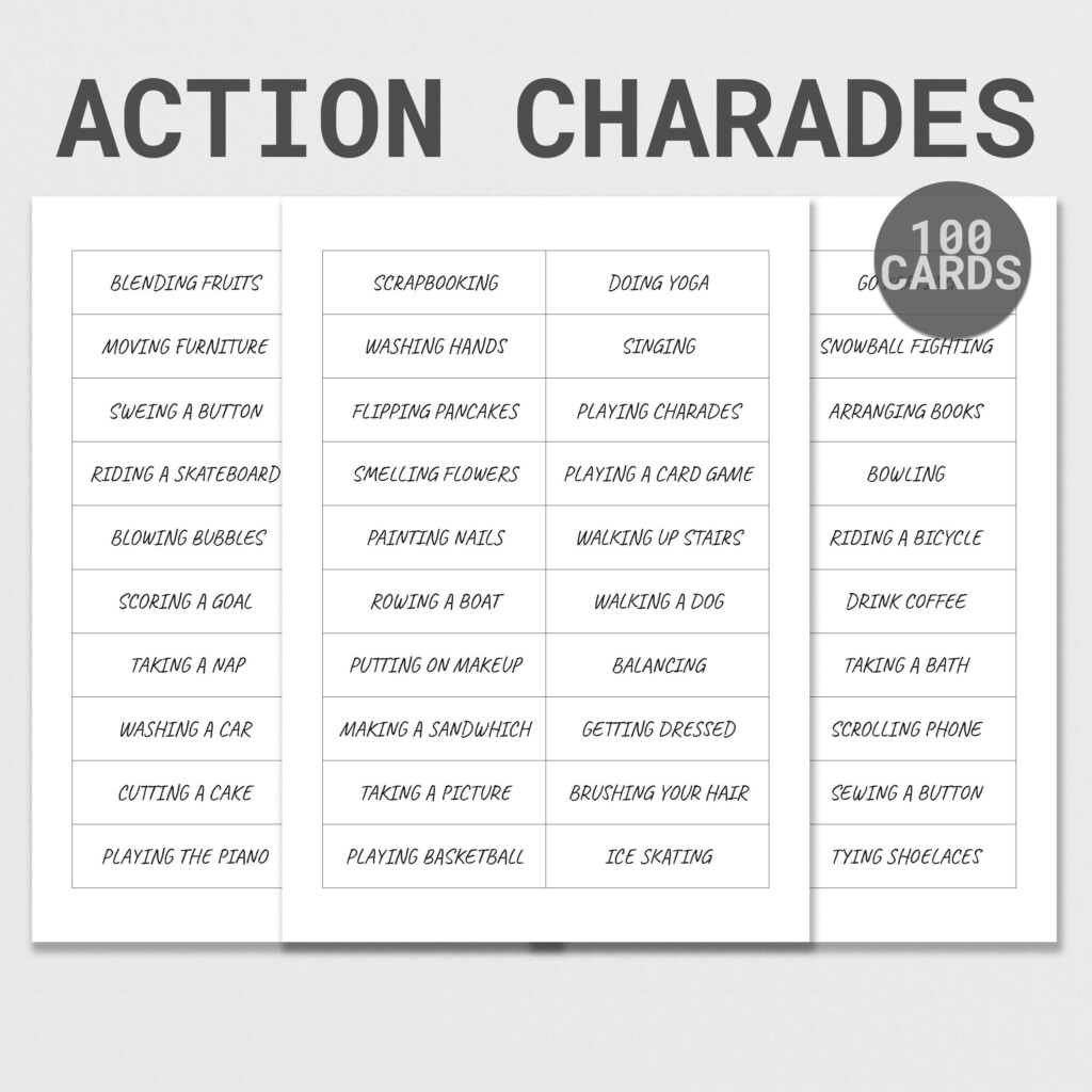 Printable Charades Game Family Charades Game Printable Charades For Kids And Adults Family Game