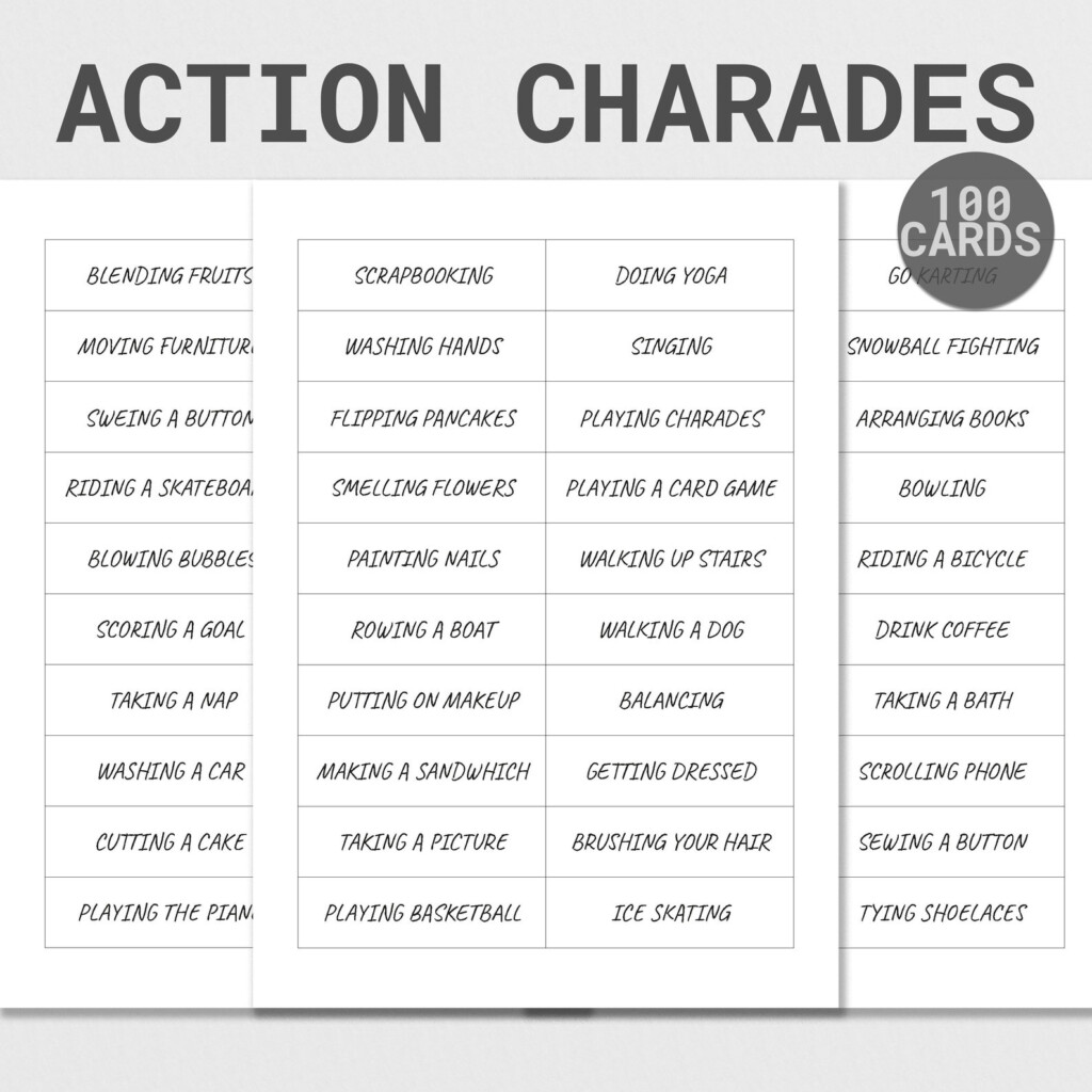 Printable Charades Game Family Charades Game Printable Charades For Kids And Adults Family Game
