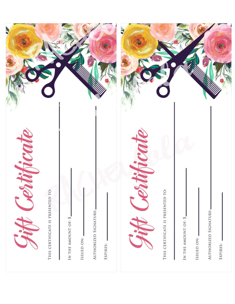 Printable Hair Salon Gift Certificate Template Hair Stylist Coupon Voucher Fillable